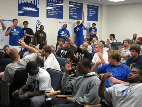 ADU hands raised at Duke